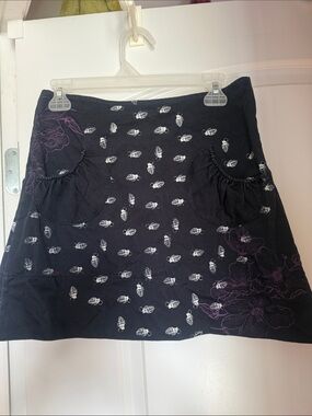 Smoking Lily Black Skirt, with Purple Flowers, White Grenade Print w/ Pockets
